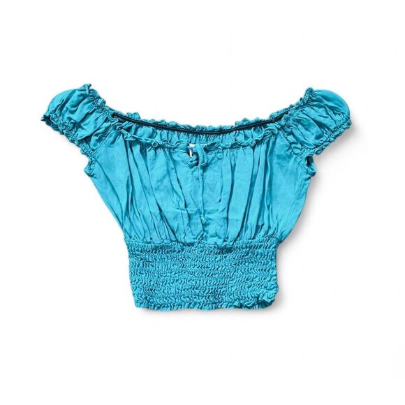 Bettie Page Tops - turquoise peasant milkmaid crop top